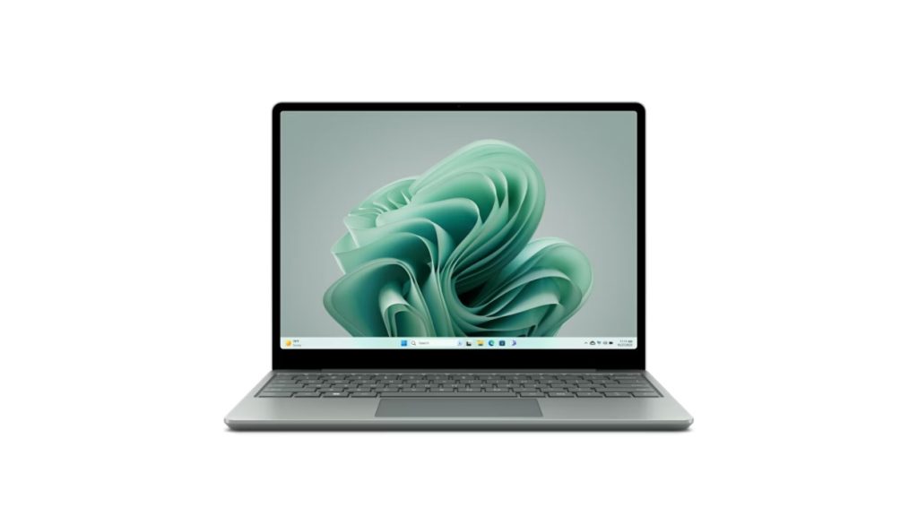 Microsoft Surface Laptop Go 3 in Platinum, showcasing its slim profile for students in 2025