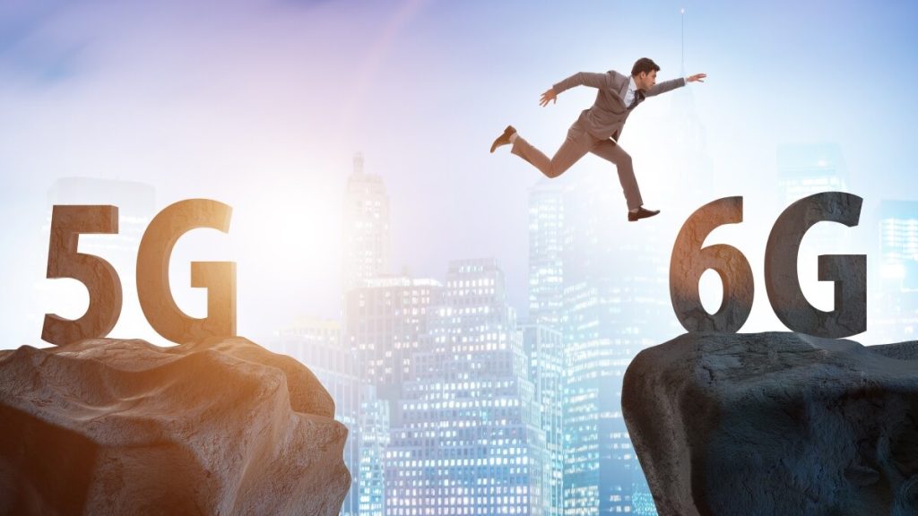 Bridge metaphor showing 5G Advanced as the stepping stone to 6G technology.