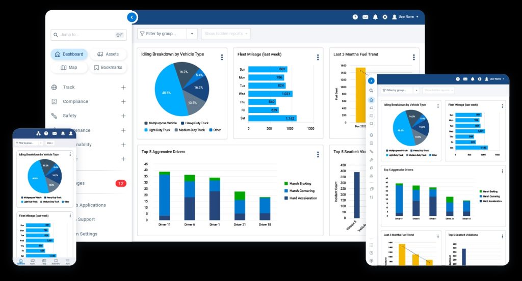 Fleet management AI dashboard optimizing driver schedules and vehicle maintenance.