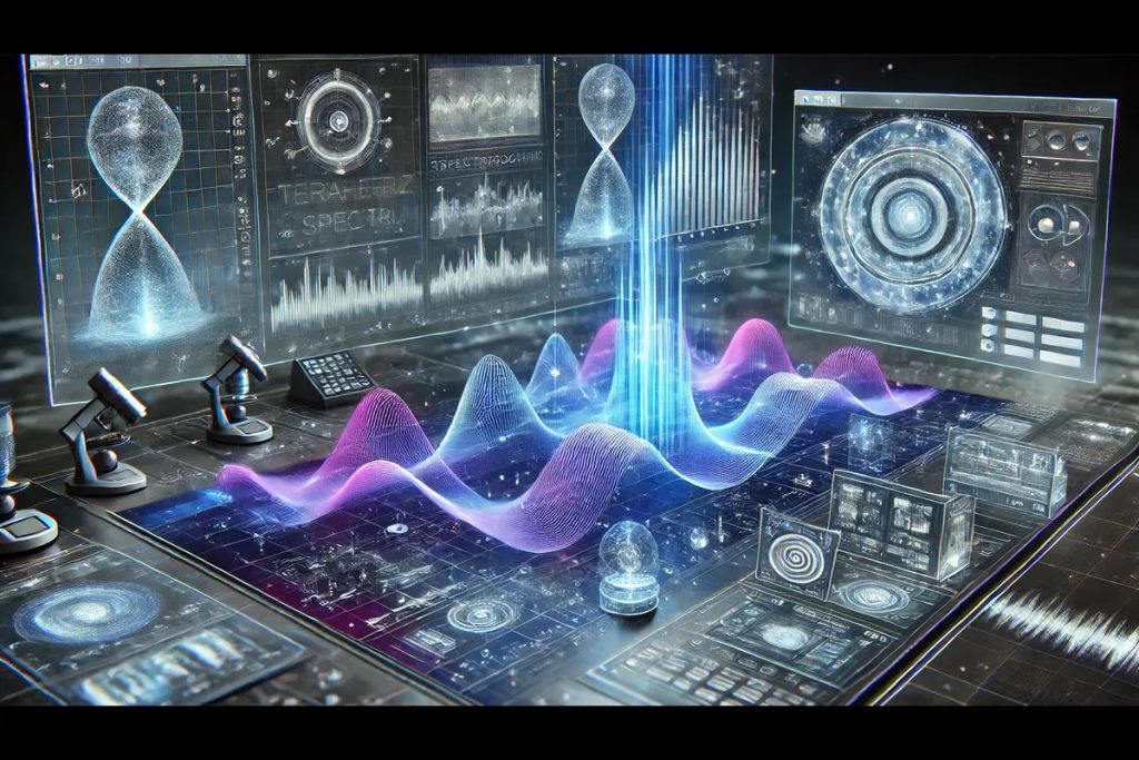 Illustration of 6G technology using terahertz spectrum and AI-powered networks.