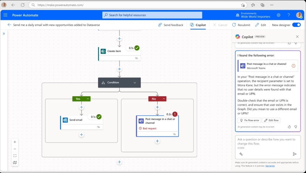 Microsoft Power Automate AI drag-and-drop automation interface