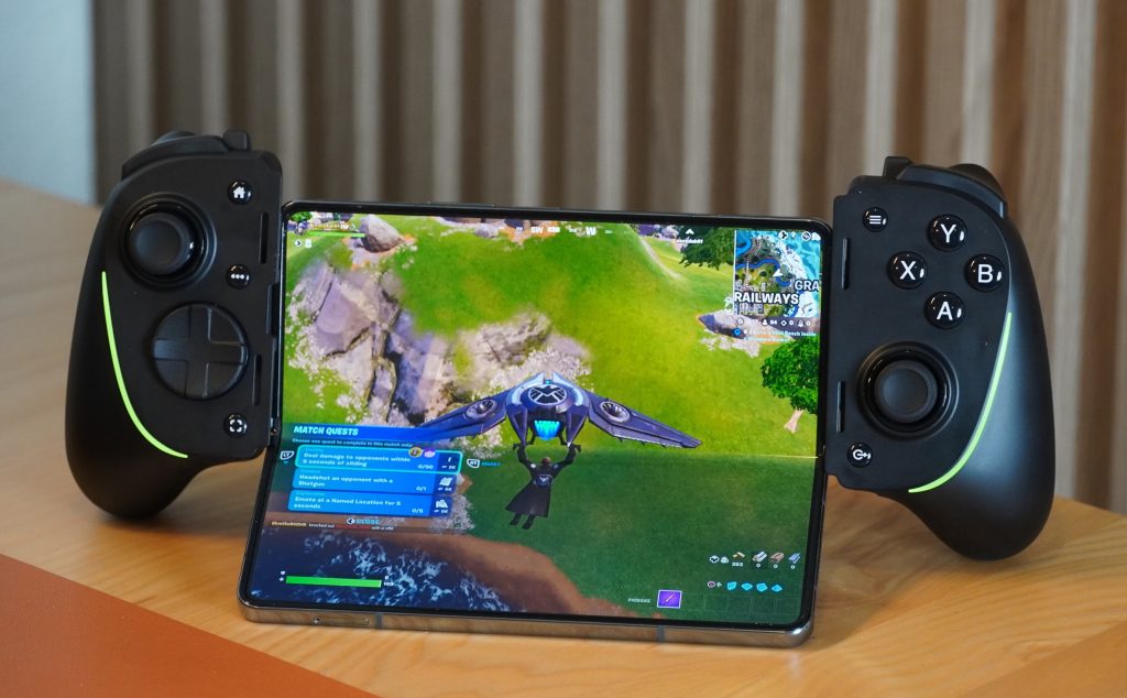 foldable gaming phone 2025 paired with controller immersive screen