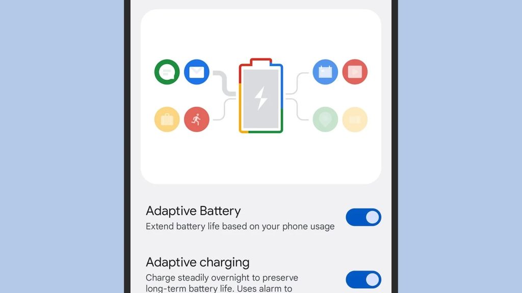 Android battery saver and adaptive battery settings activated to reduce battery drain in 2025