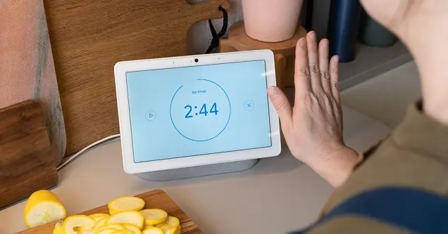 Google Home compatible devices connected via Nest Hub in a modern kitchen, showcasing AI-powered automation in 2025