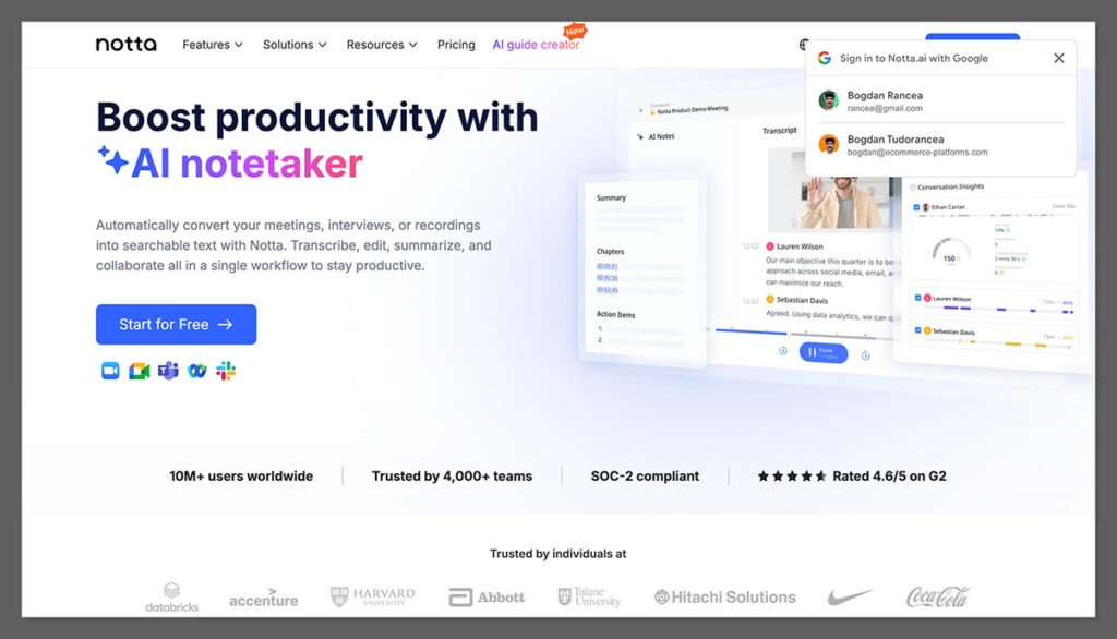 Notta - transcribe and summarize in seconds