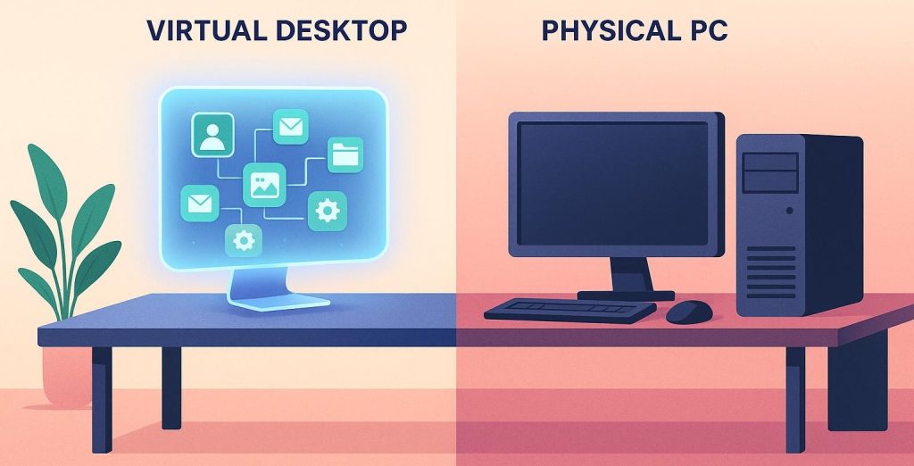 Cloud PC vs traditional PC comparison with local hardware and cloud desktop