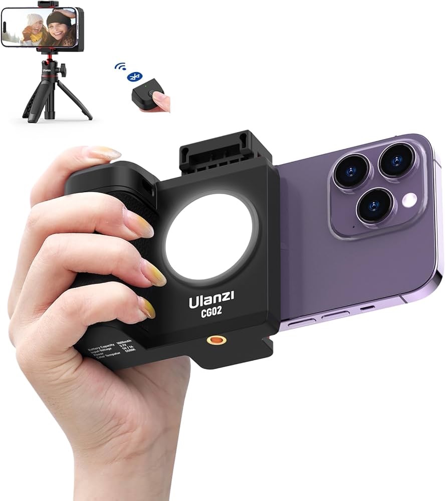 Phone photography grip attached to a smartphone for better handling and stability