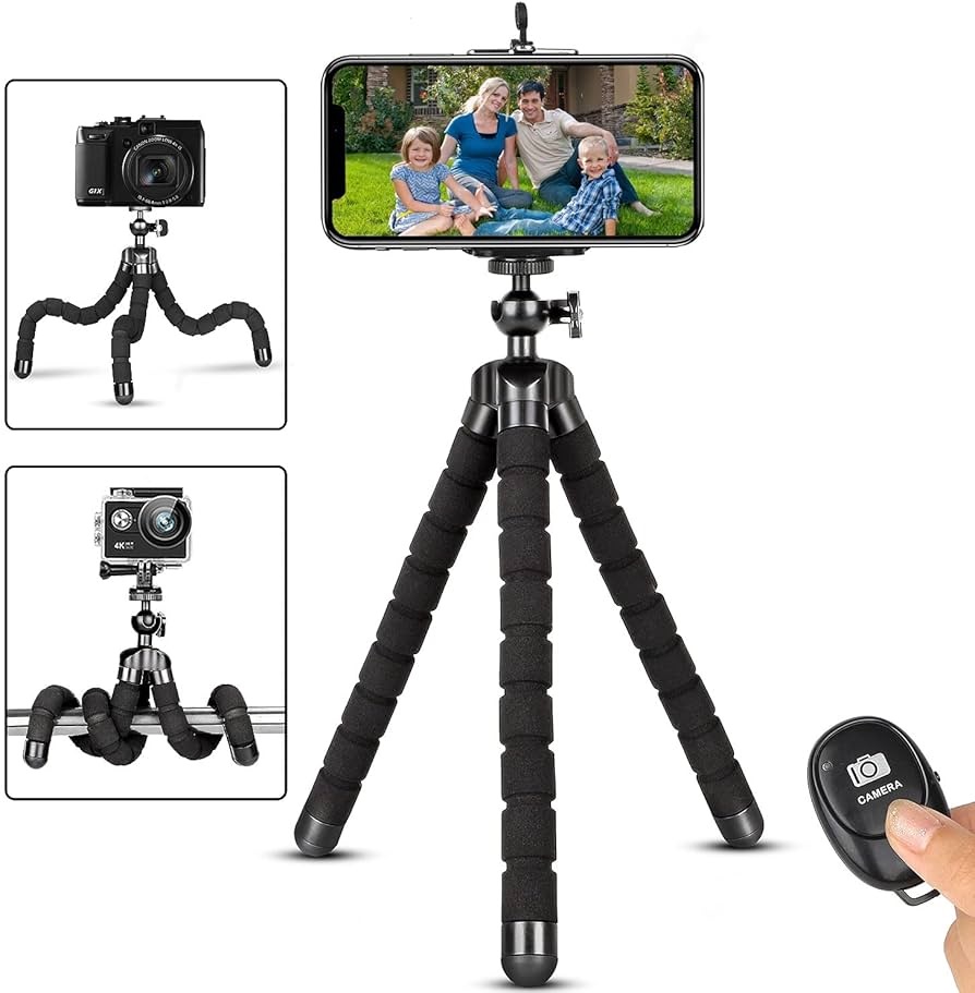 Phone tripod for photography holding a smartphone outdoors for stable mobile photos