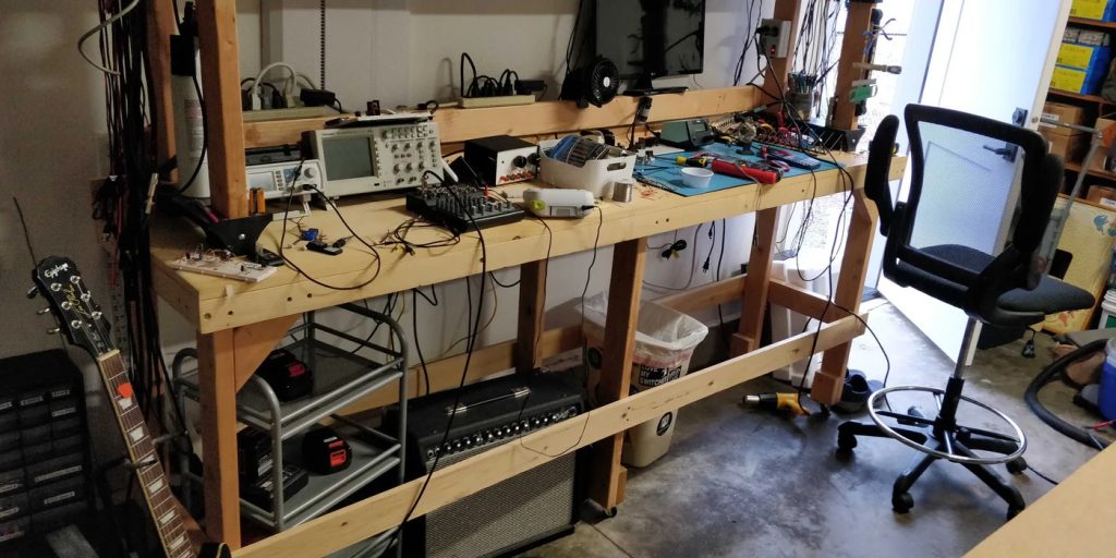 Independent electronics repair shop workspace