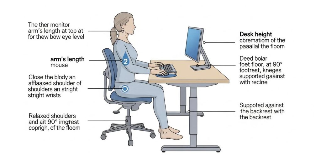 Correct ergonomic desk and chair positioning at home