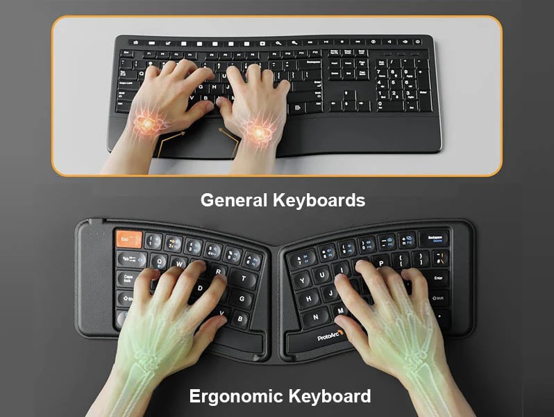 Ergonomic keyboard and wrist alignment at desk