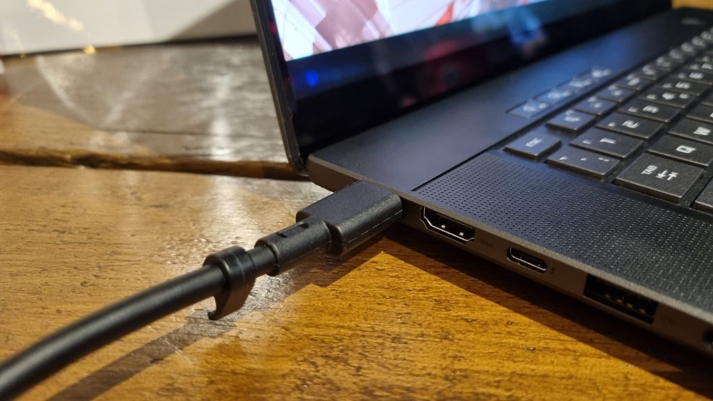 RTX 50 series laptop plugged in for AI development